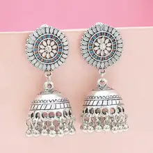 Горячая индийский павлин окисленный серьги с полым цветком Jhumka jhumki серьги серебро для свадьбы свадебные Афган ювелирные украшения