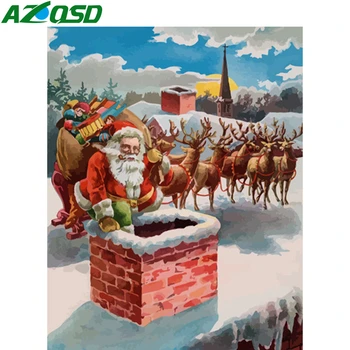 

AZQSD Christmas Gift Oil Painting By Number Canvas Kits Santa Claus DIY Coloring By Numbers Winter Unframe Handpainted Gift