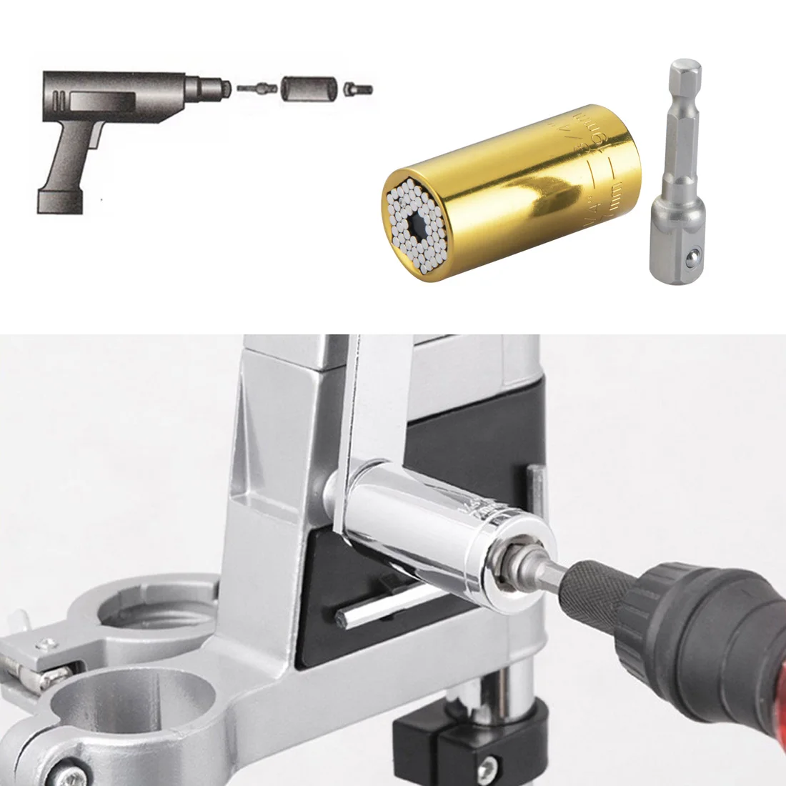

Universal Torque Wrench Set Multifunctional Head Key Sleeve Socket 7-19mm connecting rod Ratchet Spanner Power Drill Kits