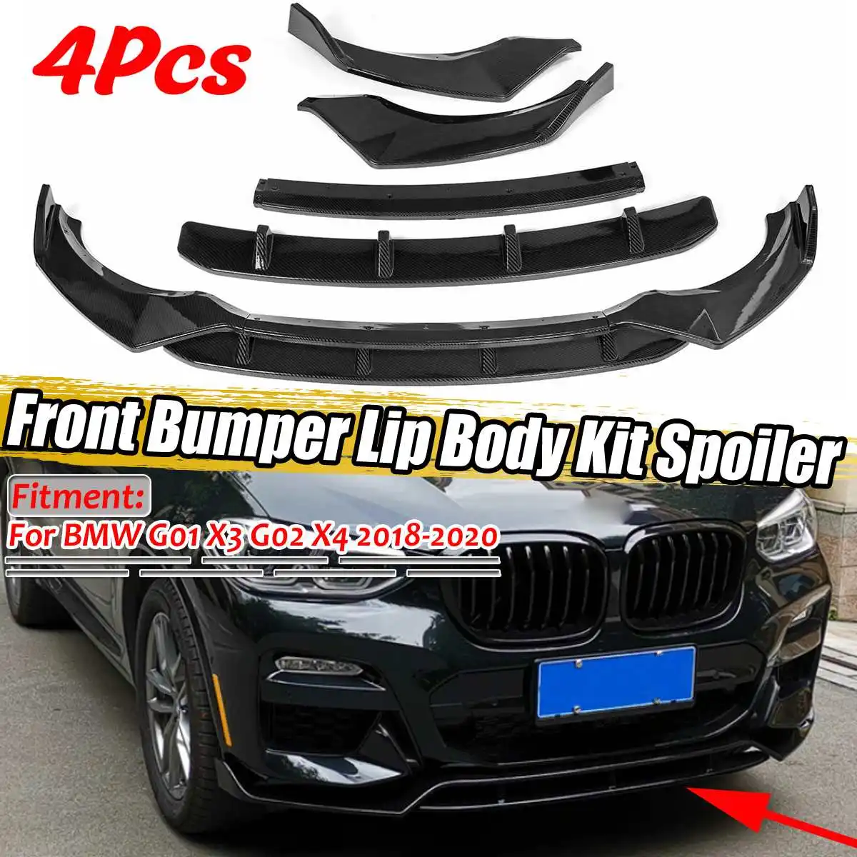 자동차 앞 범퍼 립 스플리터 디퓨저 스포일러 가드 범퍼 립 보호 커버 트림 키트, BMW G01 X3 G02 X4 2018 2020, 4 개