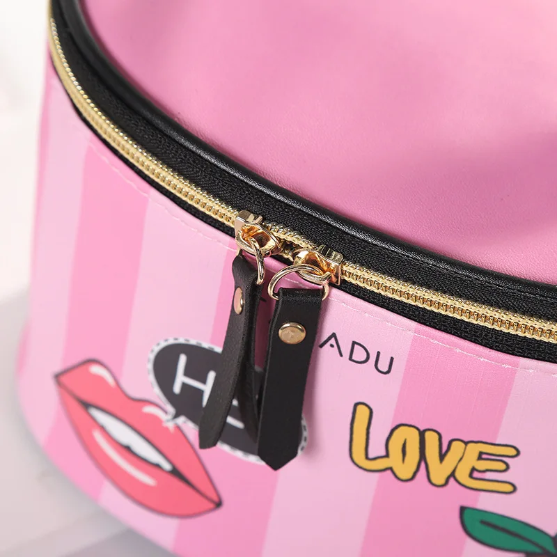 

Japanese Korean New Style Creative Spray-print Stripes Portable Makeup Bag PU Handbag Multi-functional Storgage Bag