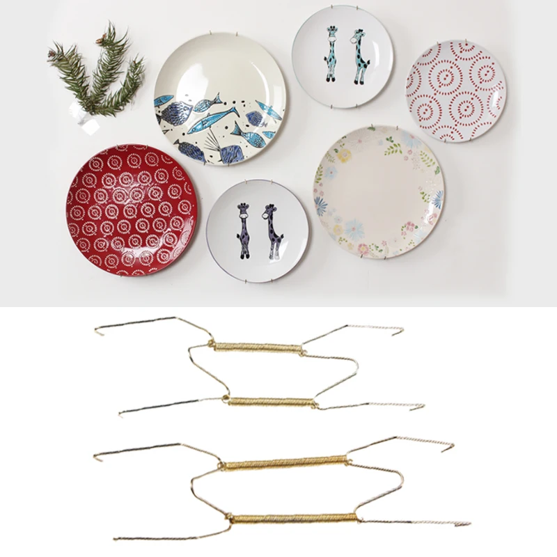 Gold Holder Hanging Metal Wire Bowl Tableware Fold Hook Plate Spring Wall Hanger Practical W-Type Disc Home Decoration