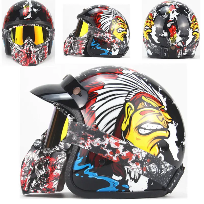 Хит 3/4 шлемы moto rcycle ретро с открытым лицом винтажные Racer Cascos moto rcycle шлем с goggle mask - Цвет: YDA Black2