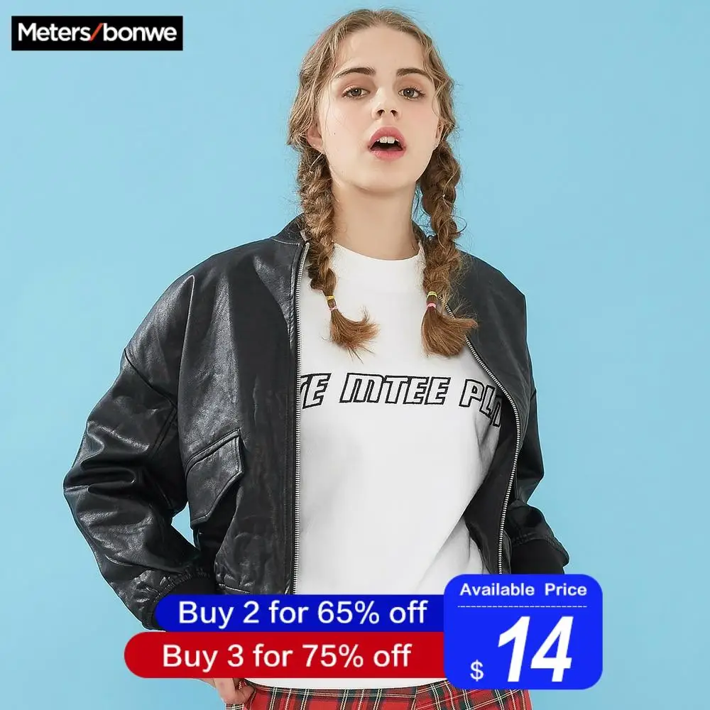 Metersbonwe New Women Leather Jacket Soft Casual Biker Faux Leather Jacket Female Coat Short paragraph Streetwear