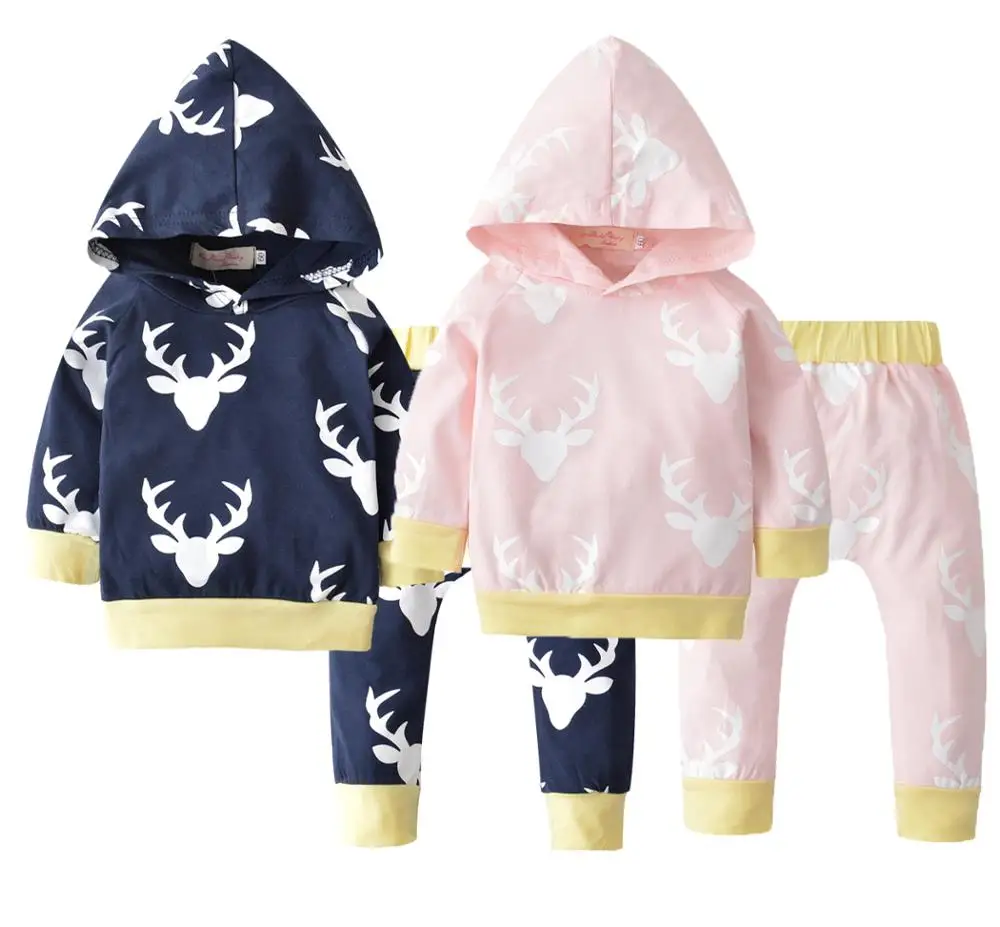 

2019 Spring Autumn Baby Clothing Cotton Deer head Baby Girl Boy Clothes set Long Sleeve Tops+Pants 2pcs Newborn Infant Outfits