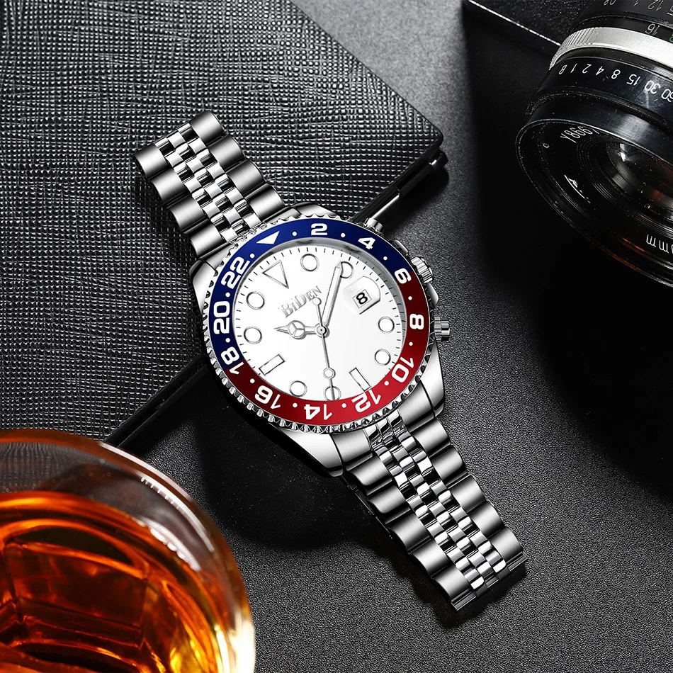 Unique Men's Watches Silver Stainless Steel Waterproof Rotate Dial Casual Fasihon Men Wrist Watches Male's Present Clock