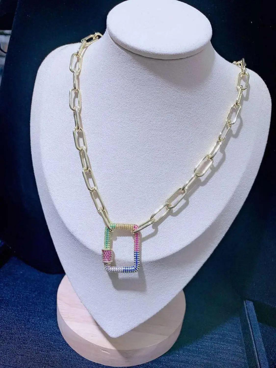 2pcs Rectangle Shape Cubic Zirconia CZ Micro Pave Lock Screw Buckle Clasps Necklaces