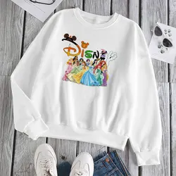 Disney sweatshirts mulheres oversized hoodies crewneck dos desenhos animados princesas impresso moda primavera pullovers manga longa casual topos