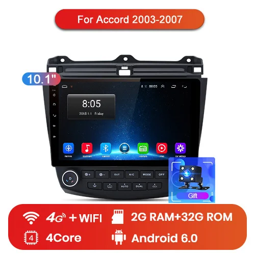 Junsun 2G+ 32G Android 9,0 для honda accord 7 2003-2007 Авто 2 din Радио стерео плеер Bluetooth gps навигация нет 2din dvd - Цвет: 4G (2GB 32GB)