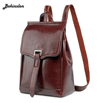 

Bokinslon Womens Bag Fashion Backpack Oil Wax Leather Wild Split Leather Backpack For Ladies