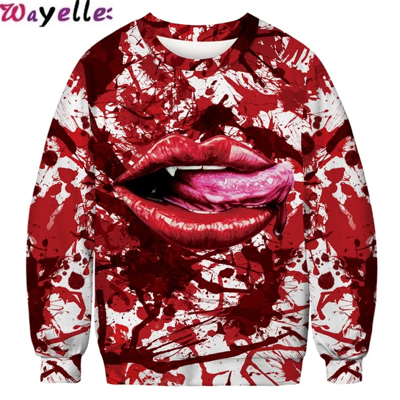 

Autumn Halloween 3D Blood Drop Digital Printing Round Neck Sweatshirt Casual Big size Sports Baseball Uniform Warm Visual Impact