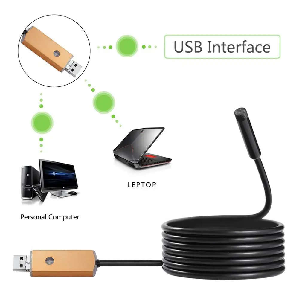 

7mm 2 IN 1 Android & PC USB Endoscope 6 LED Lights Adjustable Brightness 2M 5M Built In Camera Button 640*480 5V DC