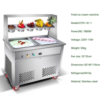 

2020 Commercial Stainless Steel Double Flat Pan Fried Ice Cream Machine Thailand Fry Ice Cream Roll Machine