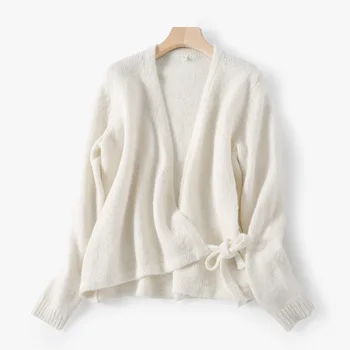 

2020 New Women Sweater Lace up Spring V-neck Loose Wrap Long Sleeve Cardigan