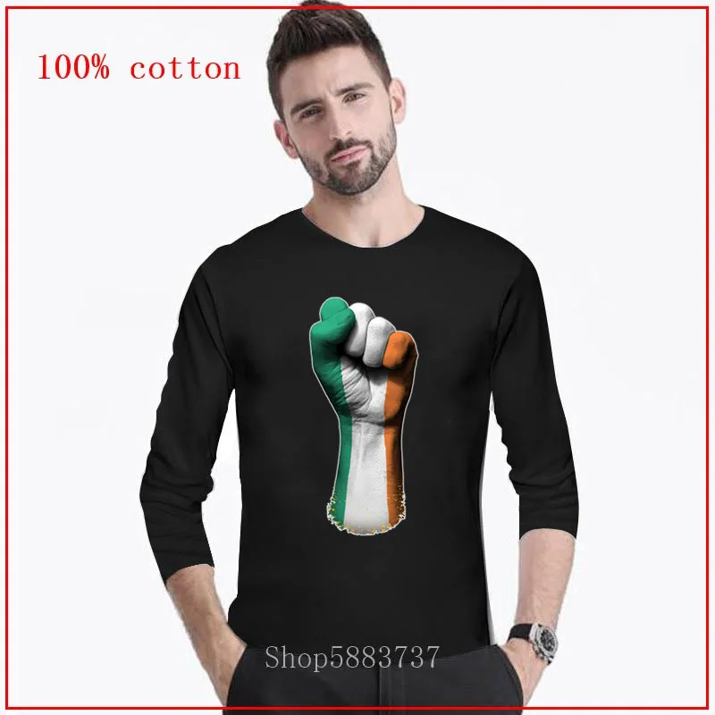 Мужская футболка с принтом флага Ирландия на поднятом сжатом кулаке camisa длинными
