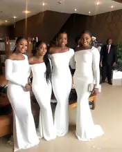 Elegant African Square Neckline Satin Long Sleeves Mermaid Bridesmaid Dress Wedding Guest Gown Cheap Prom Maid Of Honor Dresses