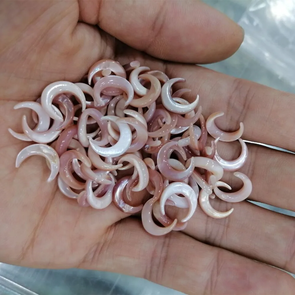 10Pcs/lot 12MM Moon Shape Shell Beads Pink Natural Mother Pearl Shell Beads For Diy Female Earrings Necklaces Jewelry Making