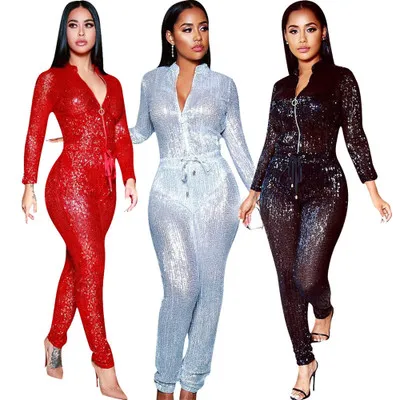 

DD European and American fashion sexy loose sequined Jumpsuit nightclub