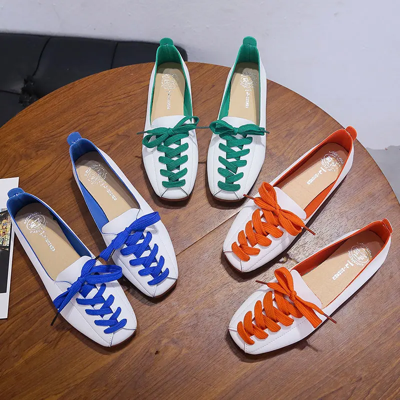 

Cross Women's Shoes All-Match Oxfords Square Toe Soft Casual Female Sneakers Flats Autumn New Leather Comfortable Nurse