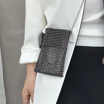 

2020 Luxury Mini Shiny Cell Phone Bag Fashion Chain Wild Rhinestone Mobile Phone Bag Diamond Pearl Female Bag Portable Women Bag