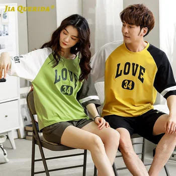 

New Crew Neck Pajamas Set Summer Fashion Style Casual Style Pjs Pj Set Pajamas for Couple Pijamas Summer Short Sleeve Couple