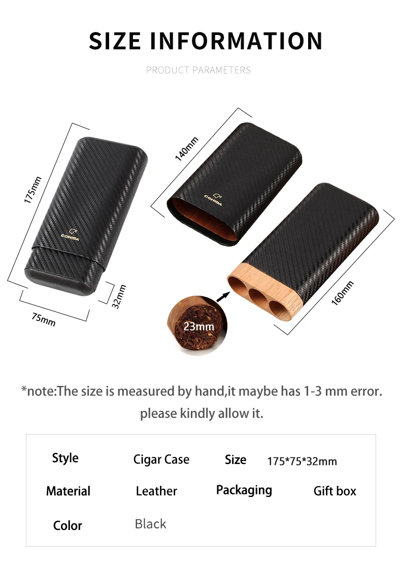 COHIBA Портативный хьюмидор сигары чехол для путешествий кожаный сигарный хьюмидор коробка кедровое дерево сигары аксессуары для 3 сигары трубка W/Подарочная коробка