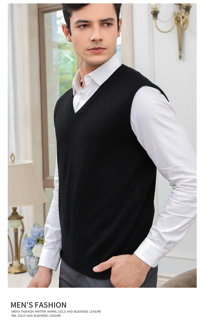 Горячая Распродажа Зимний мужской жилет без рукавов кашемировый вязаный пуловер 7 цветов v-образный вырез Джемперы для мужчин зимние стандартные свитера