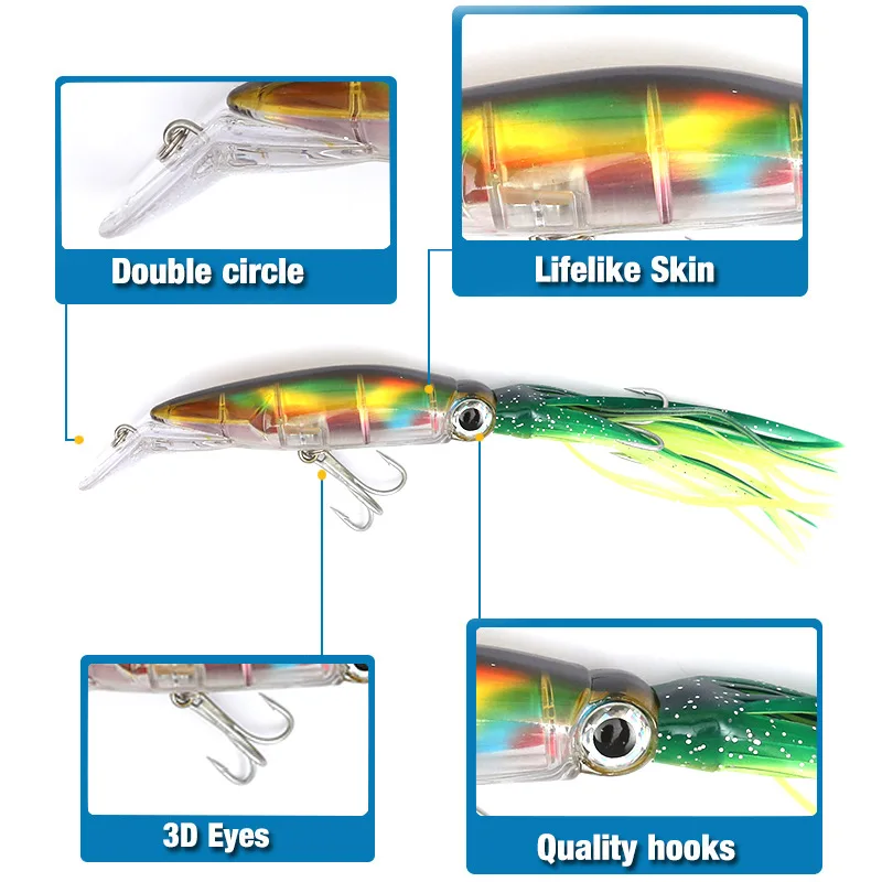 FLYSAND-Large Simulation Squid Hard Fishing Lures, Swimbait realista, polvo isca com 2 ganchos agudos, acessório de pesca