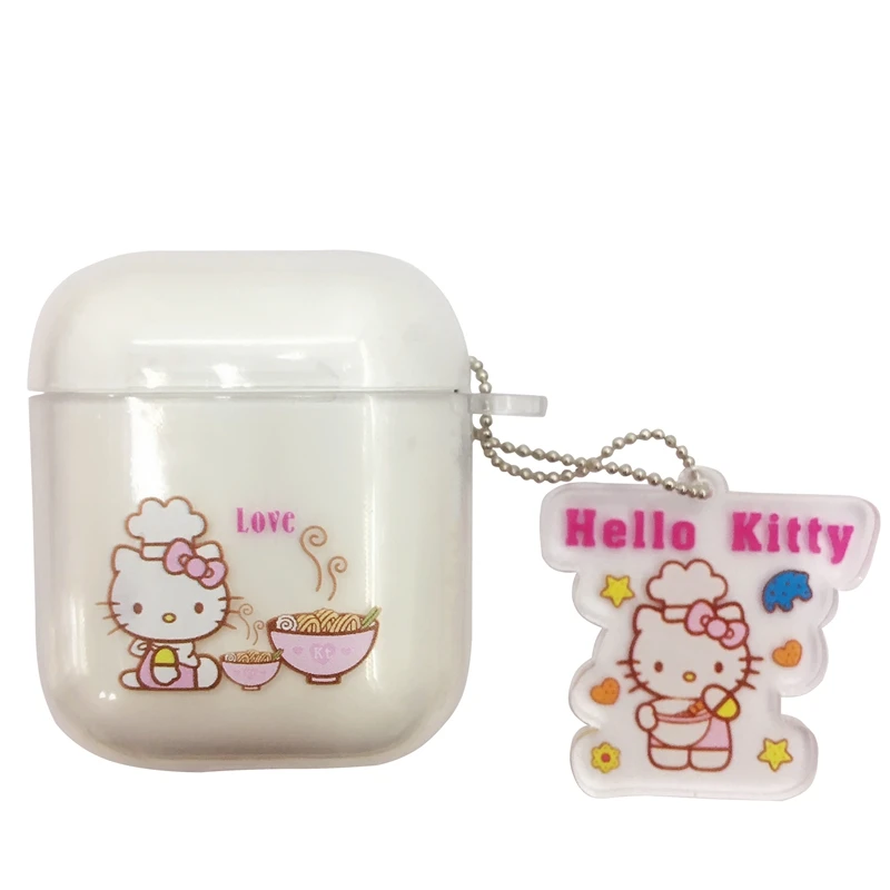 Жесткий пластиковый Чехол для гарнитуры hello kitty для AirPods 1/2, чехол для зарядки наушников с подвеской