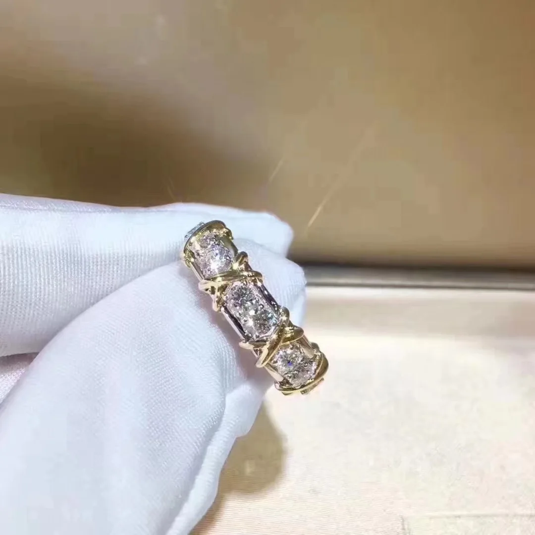 Silver Ring Cross 10K Gold 4mm Lab Diamond 925 sterling Engagement Wedding band For Women Men Party Jewelry