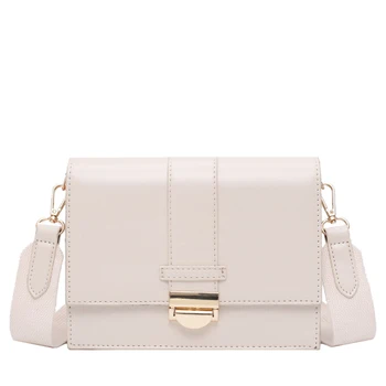 

Faux Leather Shoulder Bag Female New Lady Messenger Bag Square Youth Work Women Bag Wide Shoulder Strap Easy To Clean Beige