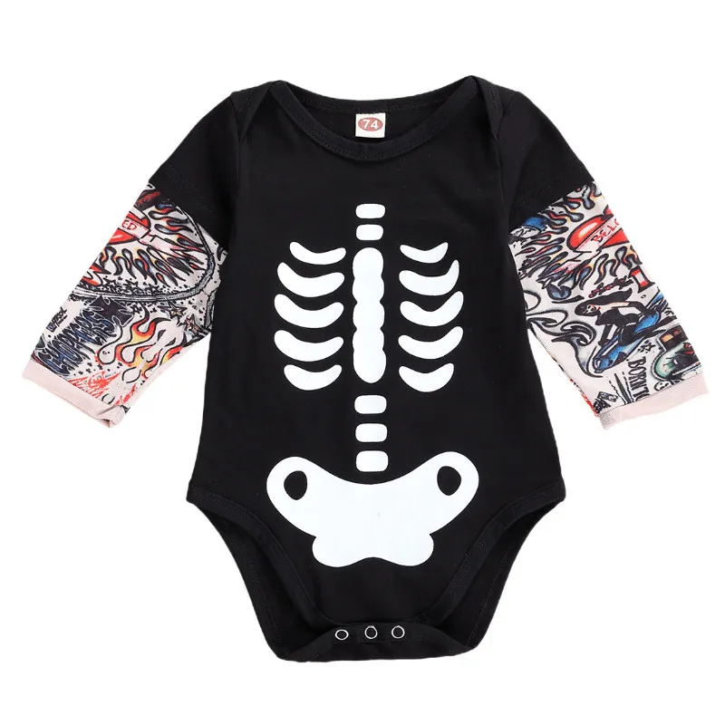Halloween Costume Newborn Baby Skeleton Print Bodysuit Long Sleeve Bodysuits for Baby Girls Boys