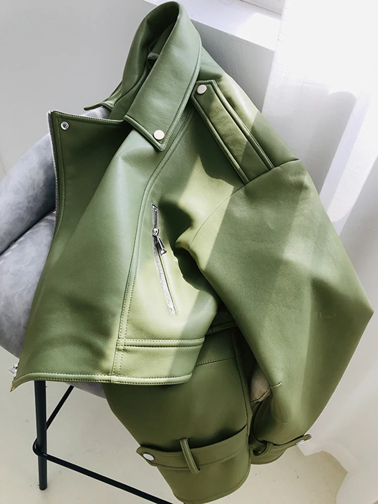 Green Jacket Leather Sleeves | Green Leather Jacket Women