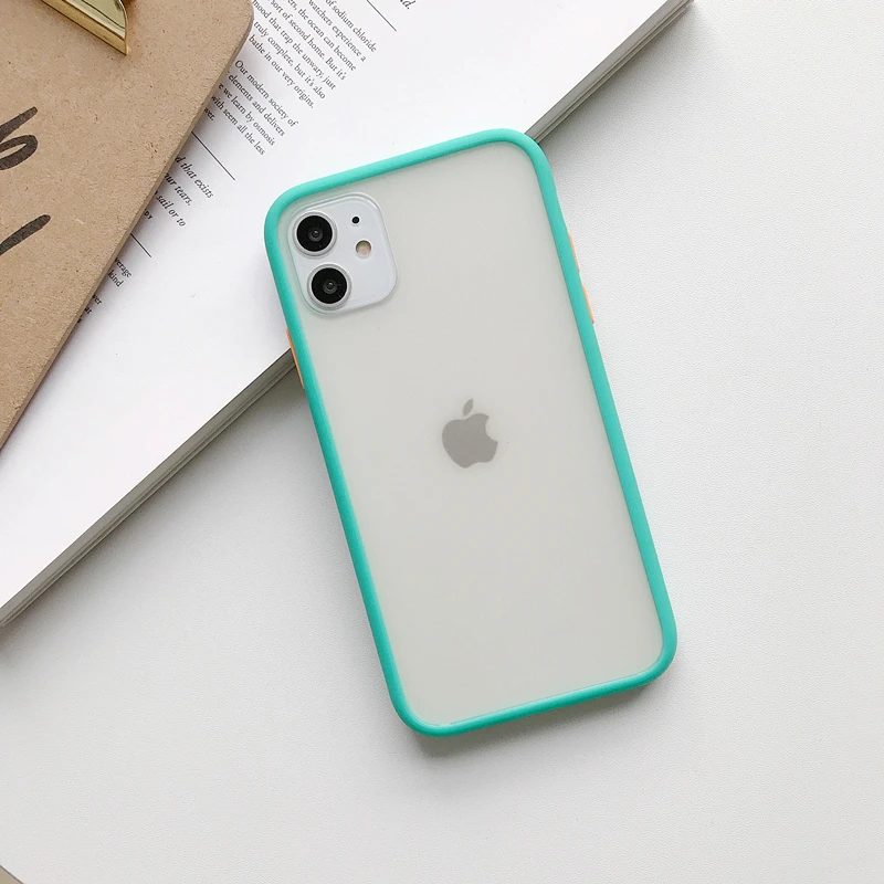 Shockproof Phone Case For iPhone 11 Pro Max XR X XS Max 7 8 6 Plus Soft TPU Border Matte Back PC Candy Color Back Cover
