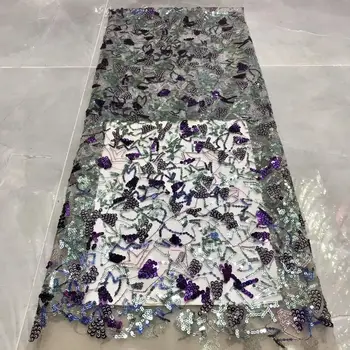 

New Design African Lace Fabric 2020 High Quality French Tulle Sequins Lace Embroisery Nigerian Handmade Sequins Lace For wedding