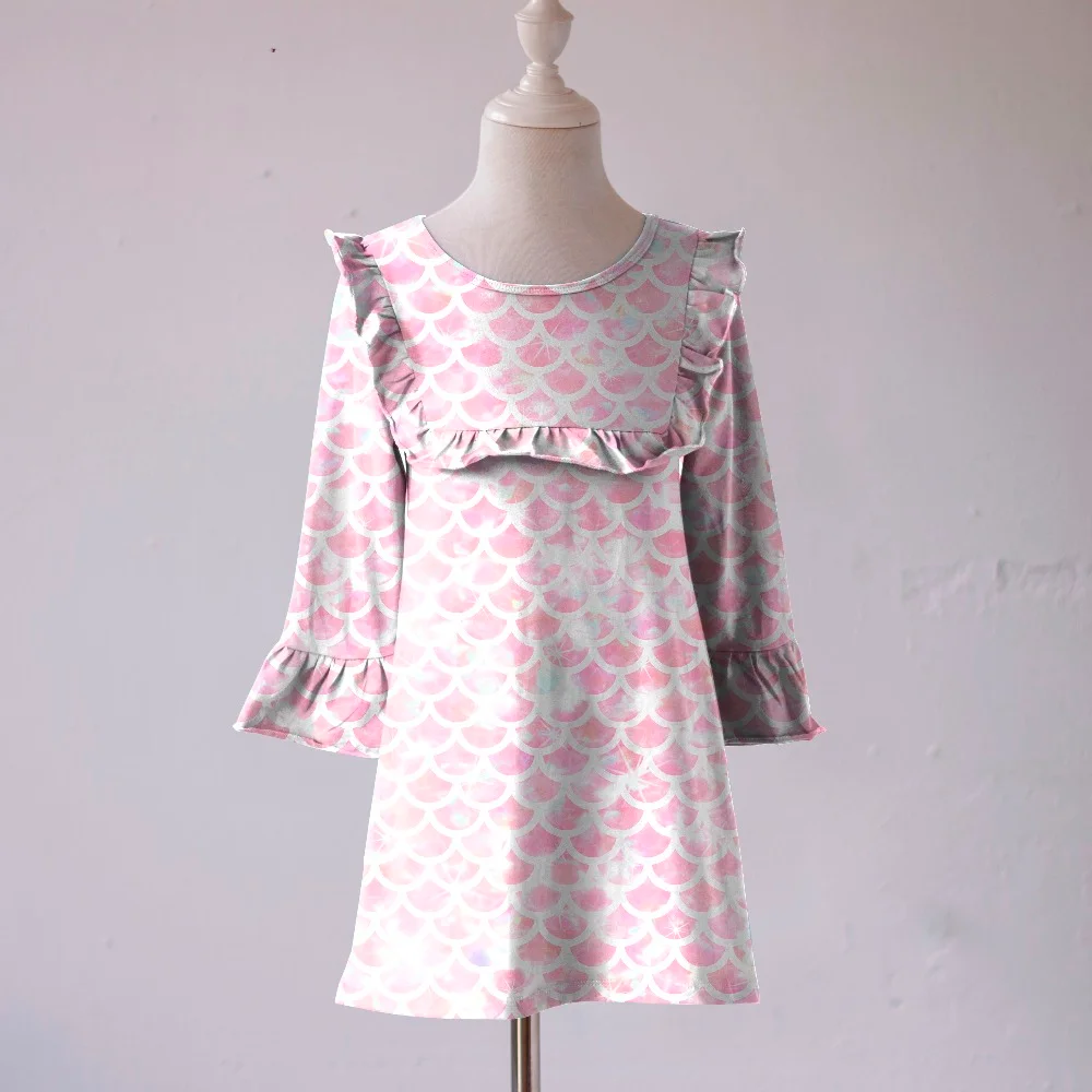 Новое поступление; Весенняя детская одежда для маленьких девочек; хлопковое весеннее платье с оборками и лямками для чешуя Русалки; изысканное платье до колена
