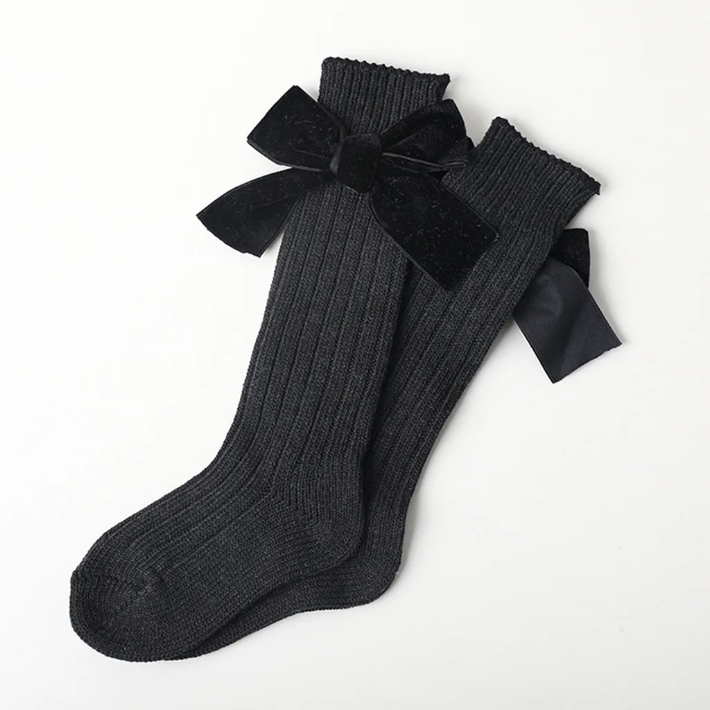 Новые детские гольфы с большим бантом для маленьких девочек, мягкий удобный хлопчатобумажный кружевные детские носки детские акриловые однотонные носки для маленьких девочек