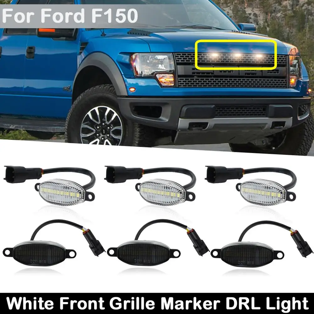 3 Pezzi Per Ford F150 Svt Raptor 2010-2014 Lente Trasparente O Lente Affumicata Led Bianco Griglia Anteriore Indicatore Luminoso Drl Lampada