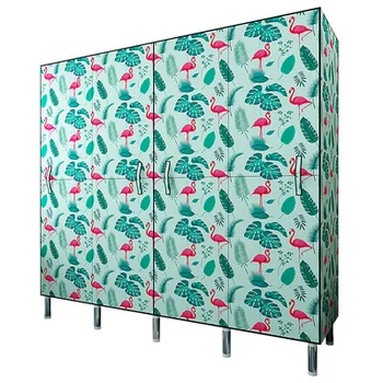 

Cloth Wardrobe All Steel Frame Canvas Pipe Reinforced Thicken Double Clothes Storage Cabinet Household Simple Economy