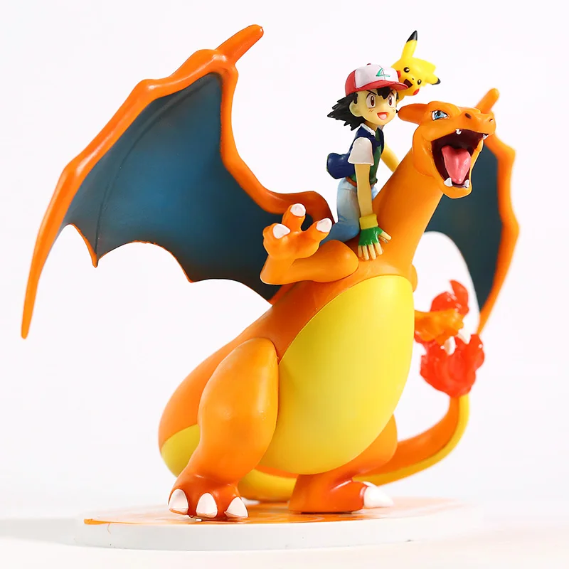 Аниме Монстры пепел Кетчум Сатоши езда на Charizard ПВХ фигурка Коллекционная модель игрушки