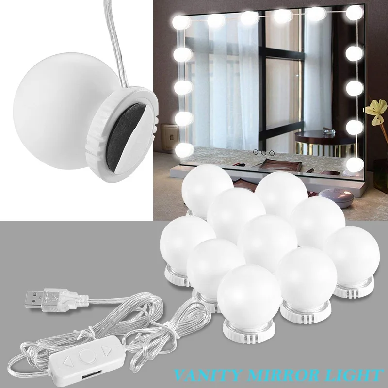 

Hollywood Style LED USB Vanity Mirror Lights Kit Press Button Switch Dimmable Light Vanity Lights Makeup Lighting Fixture Strip