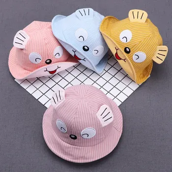 

2020 New Baby Bucket Cap Hat Cartoon Embroidered Smile Striped Hat Fashion Children's Sun Hat 0-24 Months Bebe