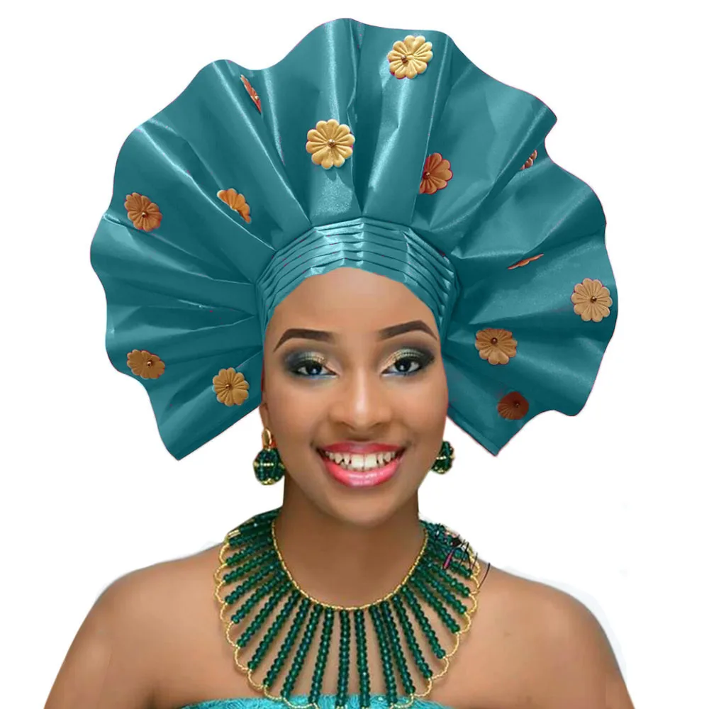 Новое поступление вентилятор тюрбан уже завязанный ASO OKE повязка на голову в африканском стиле дамские Авто геле для Свадебные и вечерние DHL - Цвет: turquoise