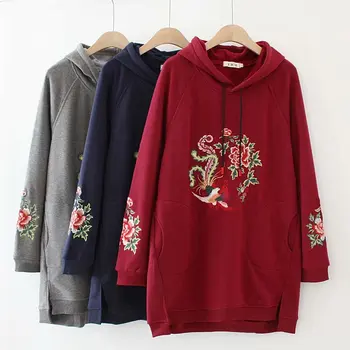 

Oversize Plus Size hooded Women Sweatshirt 2019 Autumn Winter Cotton floral sweatshirt