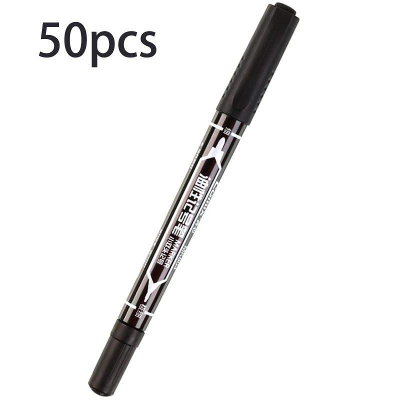 50pcs-Black 10 шт., двойные маркеры для рисования, сделай сам, водонепроницаемые, перманентные, шариковые, 1,5 мм, студенческие принадлежности, ручка для рукоделия, художественная краска - Цвет: 50pcs-Black