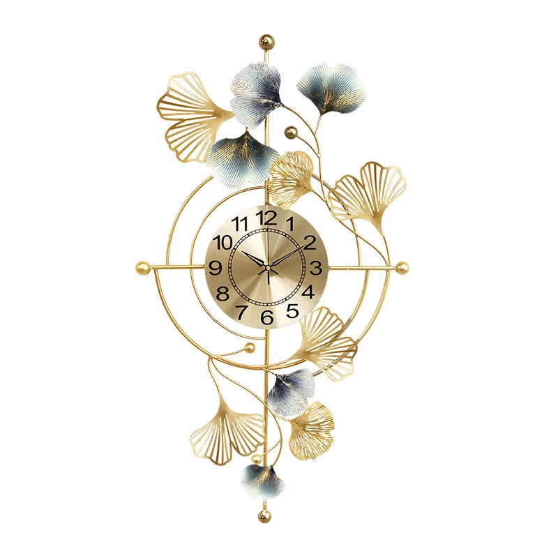 

Chinese Fashion Home Living Room Light Luxury Ginkgo Leaf Wall Clock Creative Mute Wall Decoration Clock Atmospheric Pocket Watc