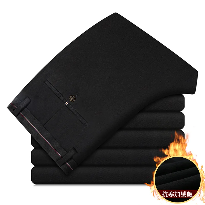 

Autumn And Winter Hot Selling plus Velvet Men's Trousers Anti-wrinkle Elasticity Casual Pants Small Suit Pants Men No Ironing Sl