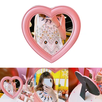 

School Cute Gift Tool Makeup Mirror Girl Dressing Dormitory Heart Shaped Home Decorative Bedroom Clear Hanging Tabletop