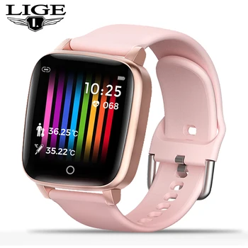 

LIGE Thermometer Watch Waterproof Health Monitor Heart Rate Blood Pressure Pedometer for Android iphone Electronic Sports Watch