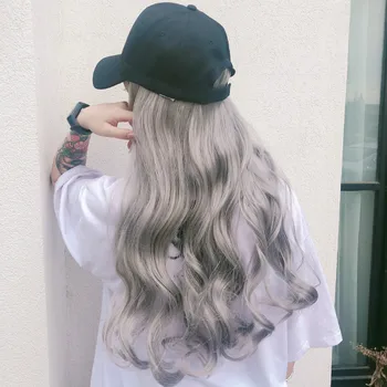 

Long Curly Hair Big Wave Long 24 Inch Natural Black Hat Hair Extension Hat Chemical Fiber Wig Synthetic Heat